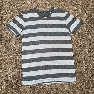 Grey American Eagle Striped V-Neck T-Shirt